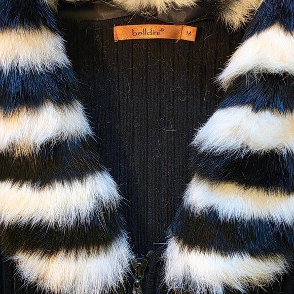 🖤 Vintage Belldini Faux Fur Collar Ribbed Zip-Up Sweater – Size M 🖤 - Picture 4 of 6